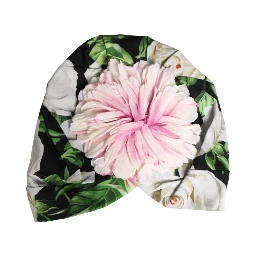Black Floral Motif Turban Headwear Women Hat