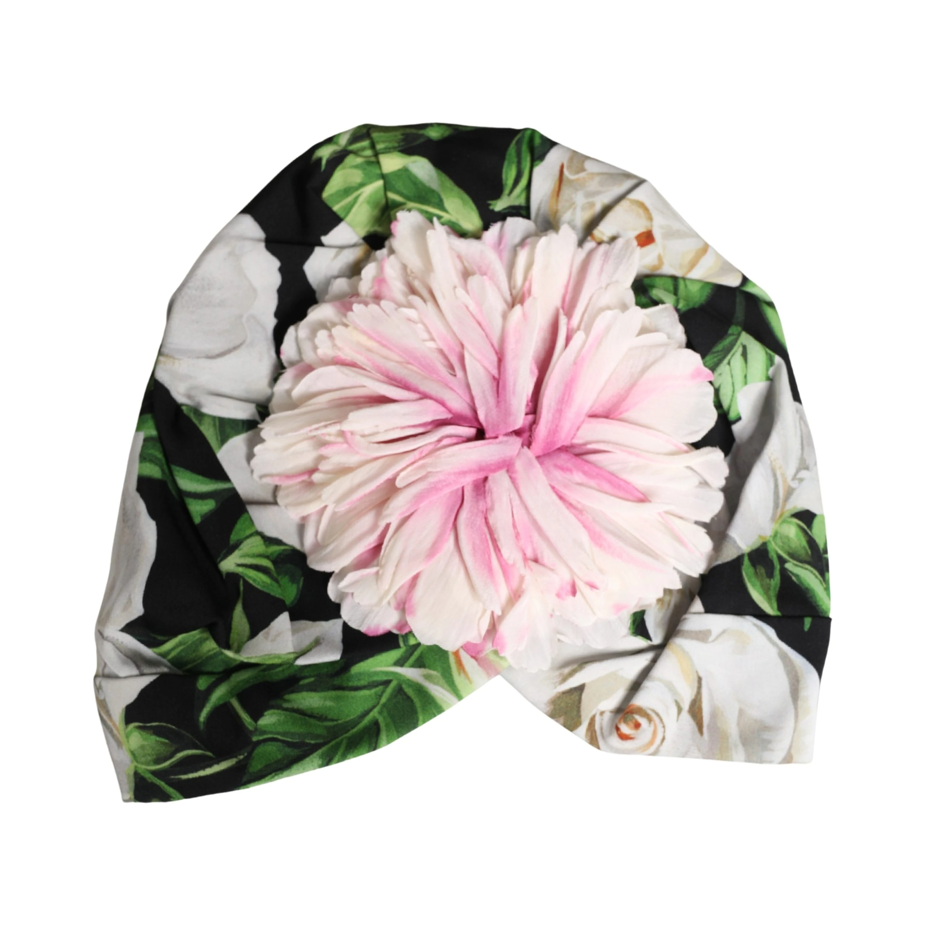 Black Floral Motif Turban Headwear Women Hat