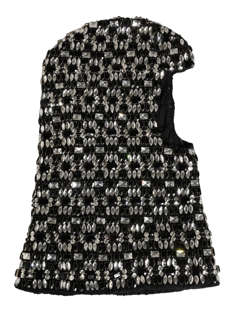 Black Wool Crystal Embellished Balaclava Hat