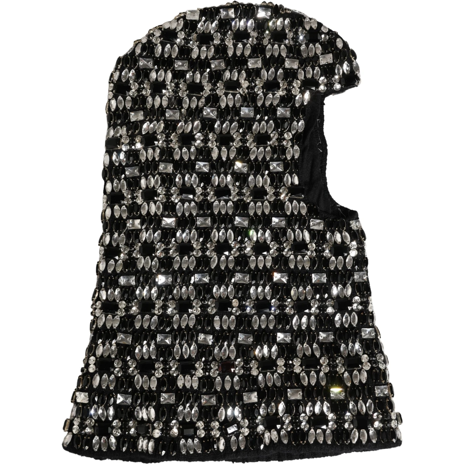 Black Wool Crystal Embellished Balaclava Hat