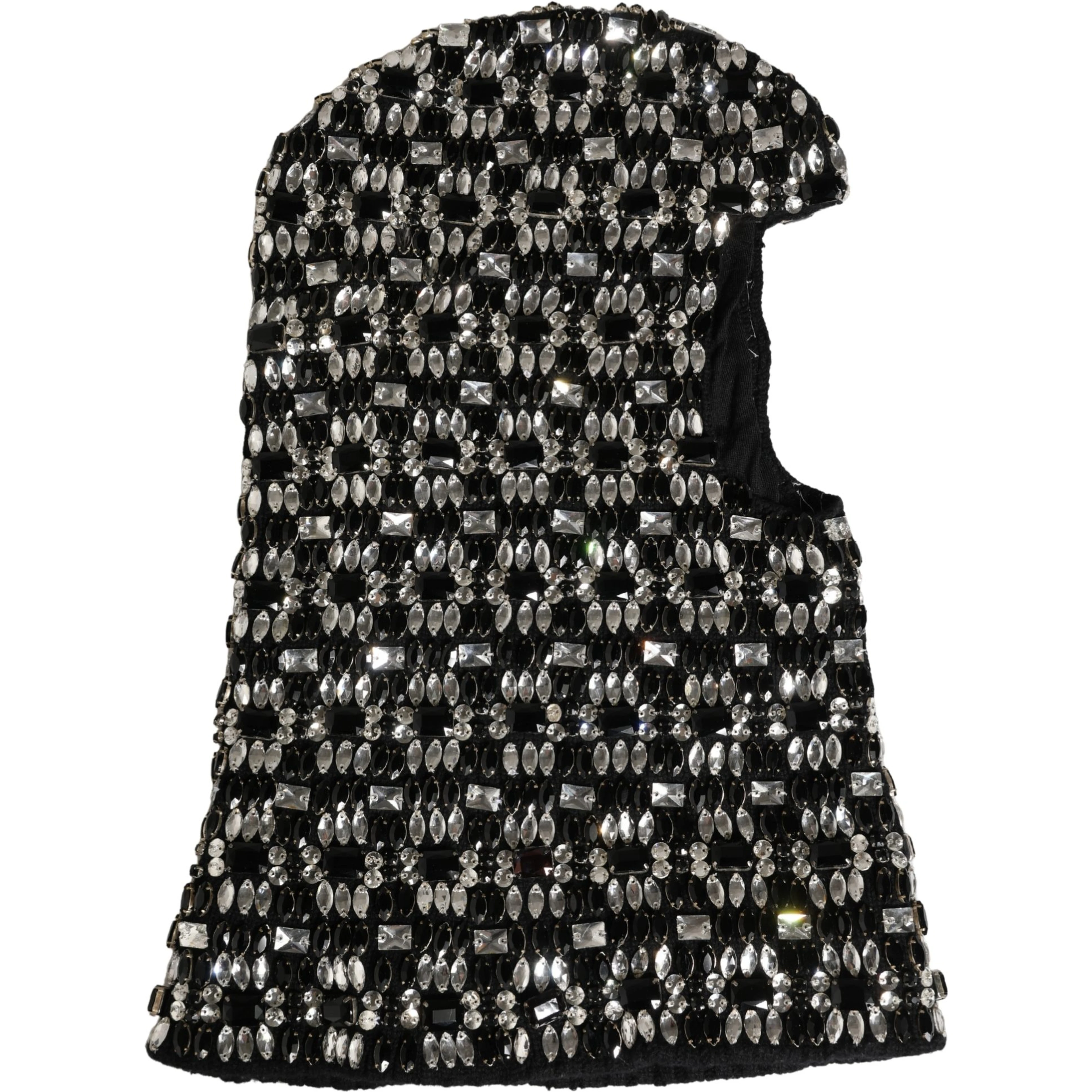 Black Wool Crystal Embellished Balaclava Hat
