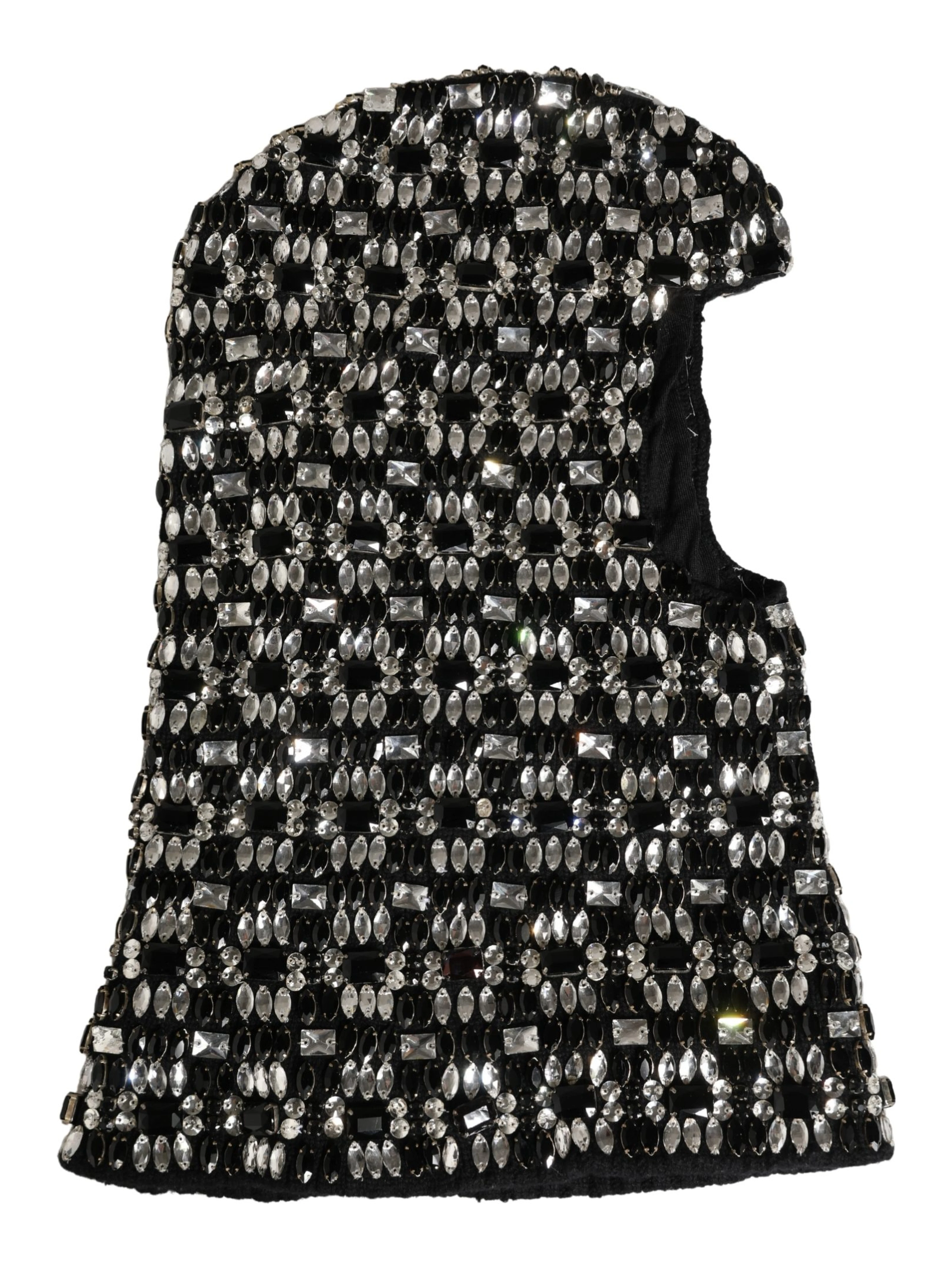 Black Wool Crystal Embellished Balaclava Hat