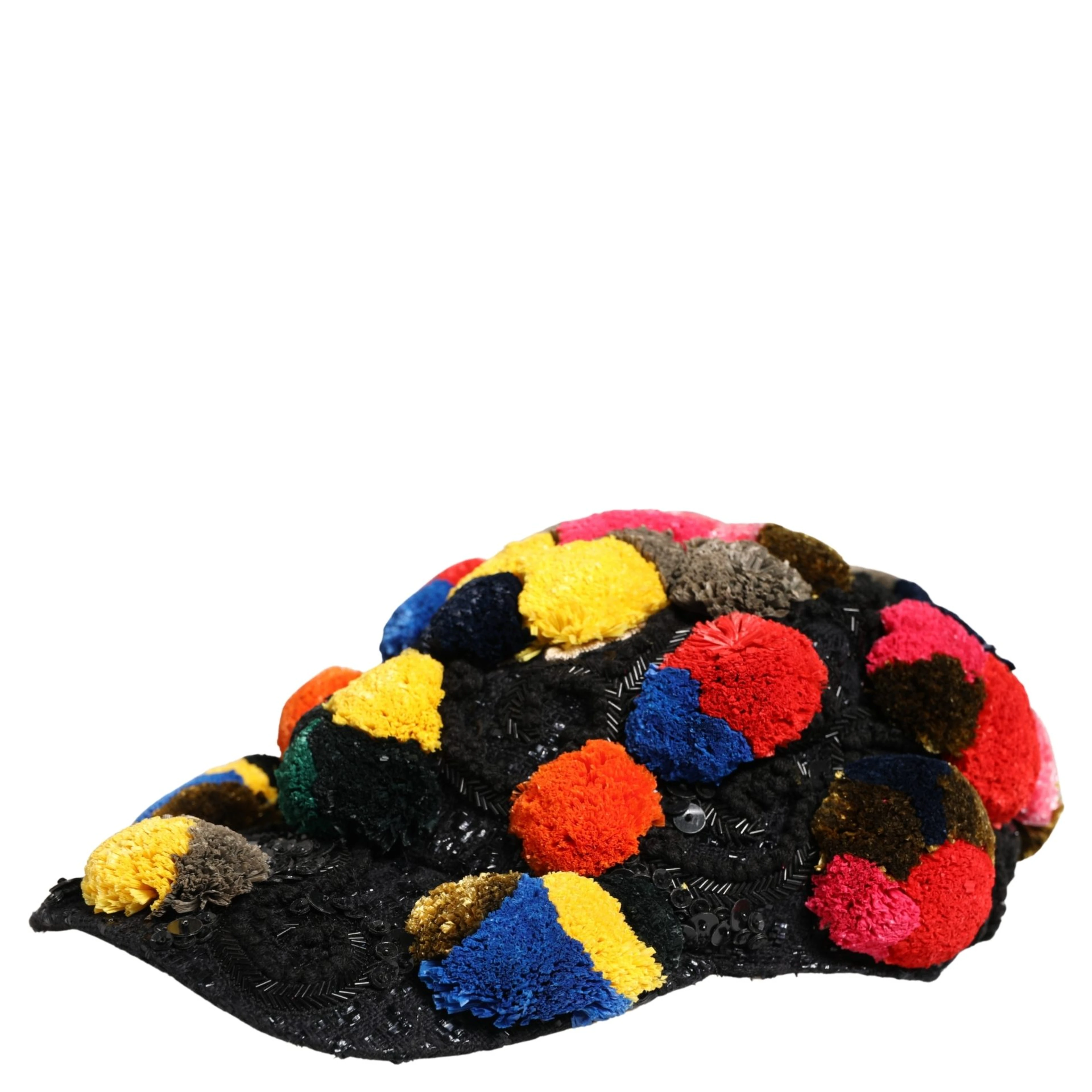 Multicolor Pom Poms Sequin Embellishment Hat