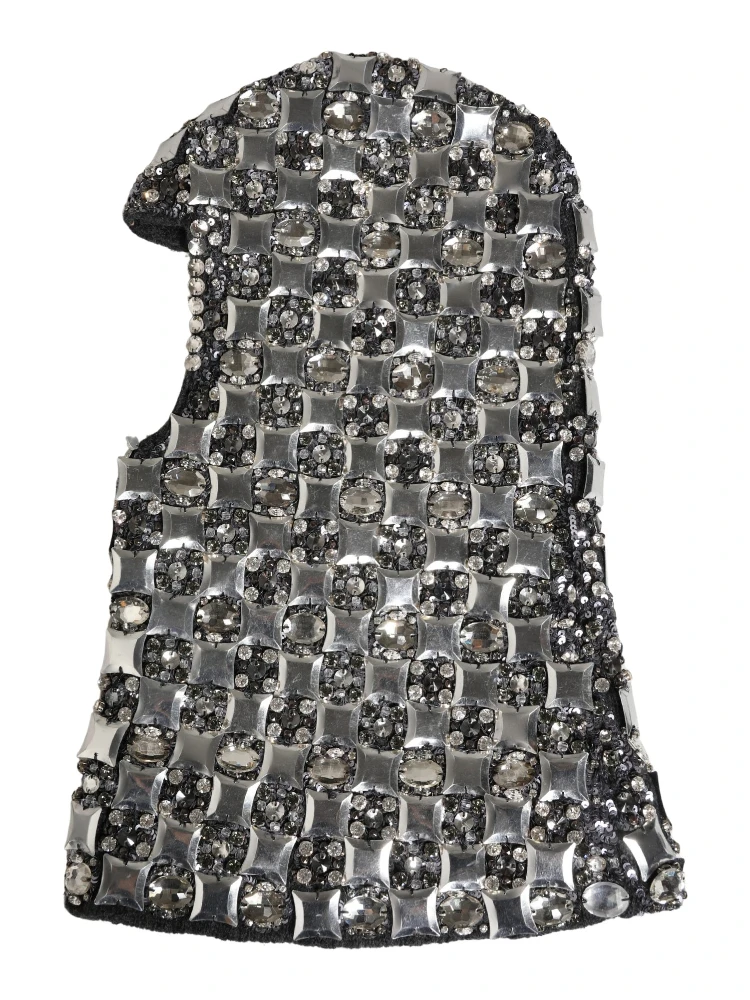 Black Wool Crystal Embellished Balaclava Hat