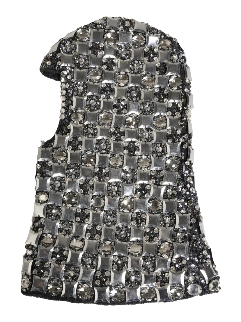 Black Wool Crystal Embellished Balaclava Hat