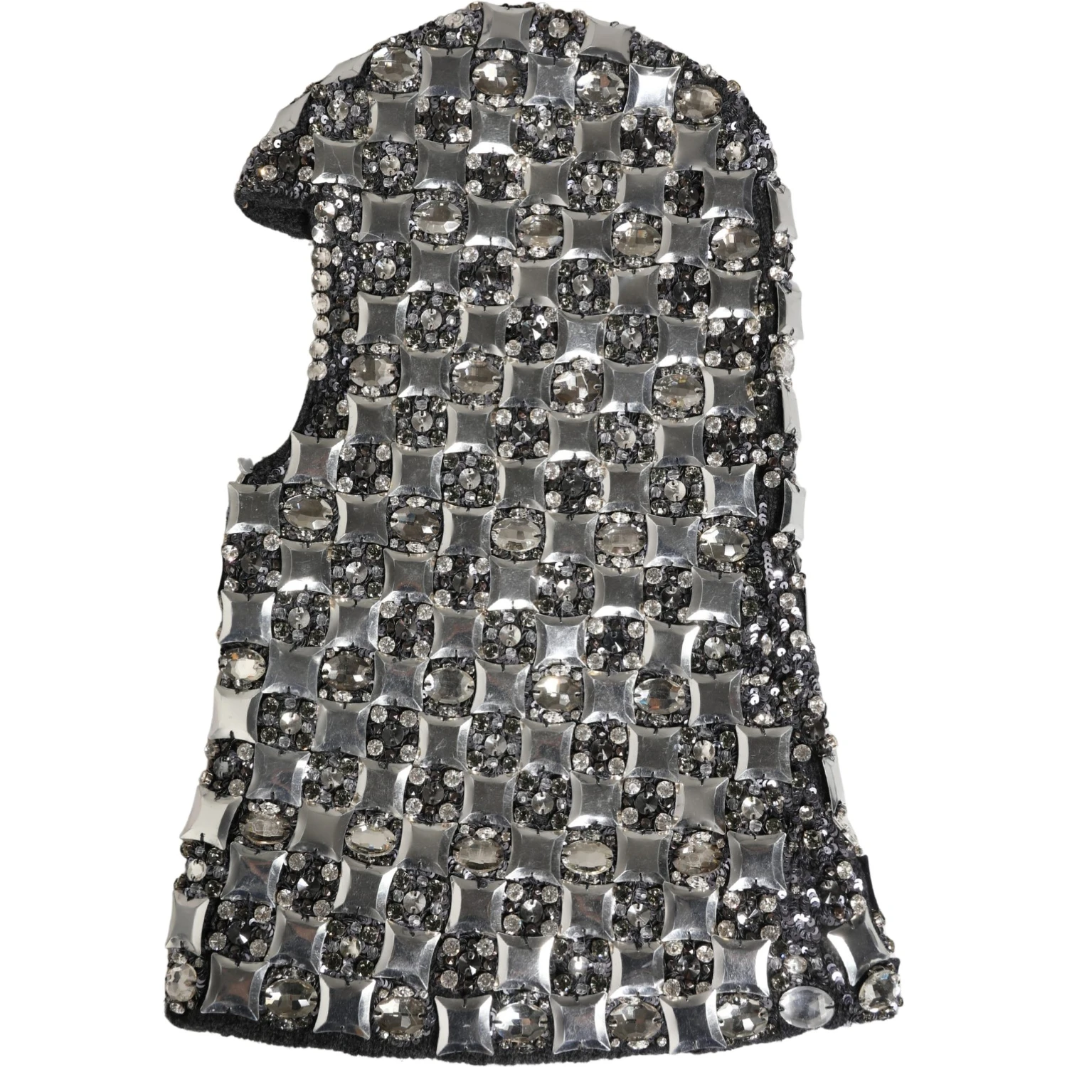Black Wool Crystal Embellished Balaclava Hat
