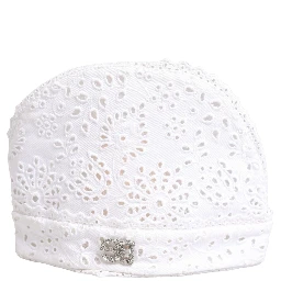 White Cotton Embroidered DG Crystal Headwear Hat