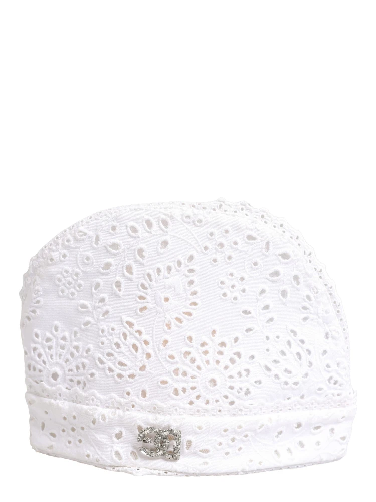 White Cotton Embroidered DG Crystal Headwear Hat