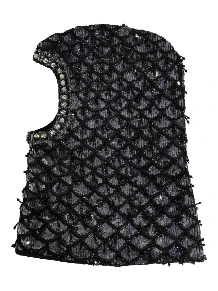 Black Wool Crystal Embellished Balaclava Hat