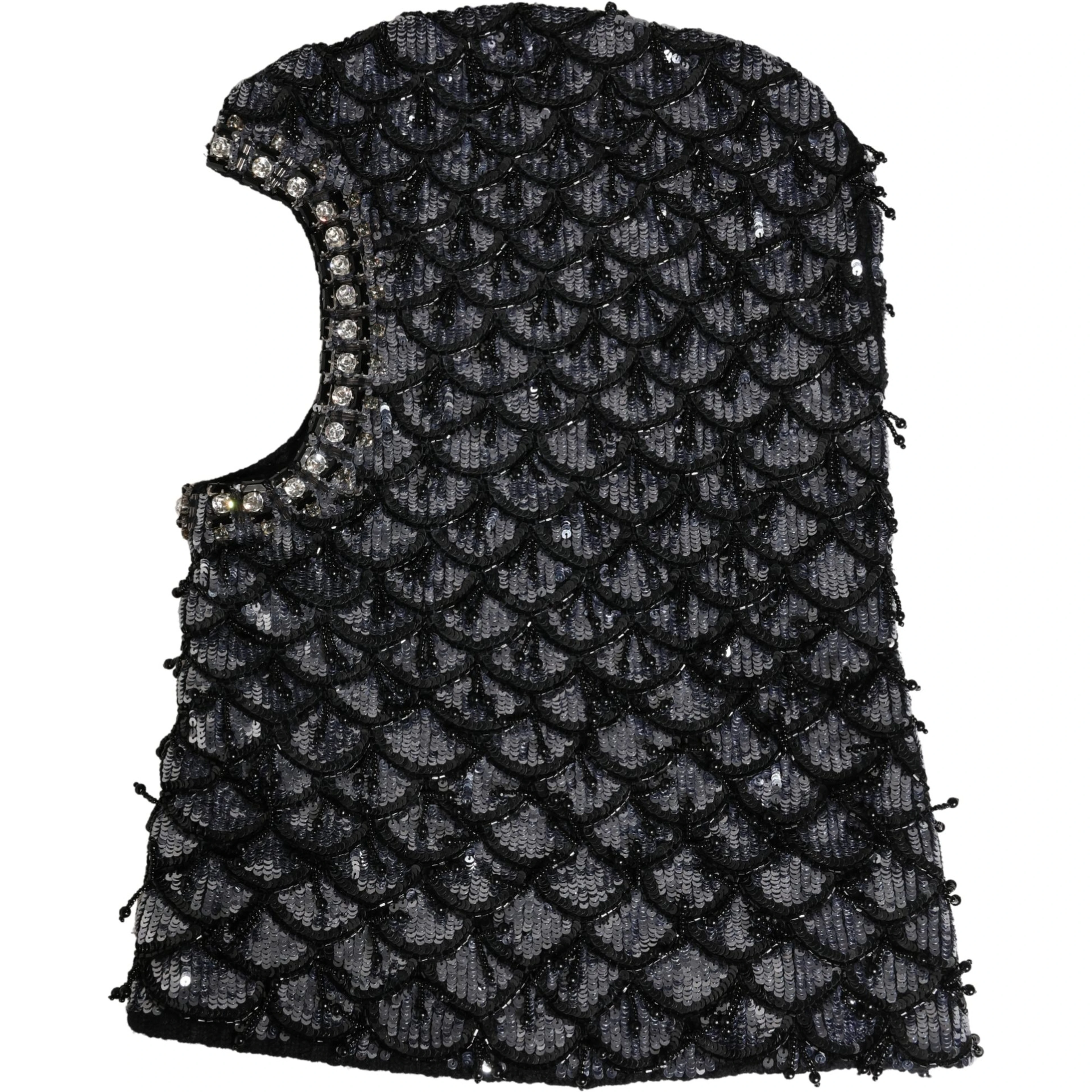Black Wool Crystal Embellished Balaclava Hat