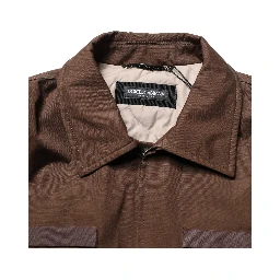 Brown Cotton Stretch Full Zip Bomber Jacket