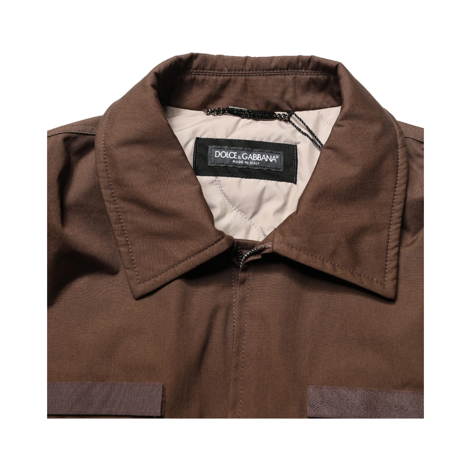 Brown Cotton Stretch Full Zip Bomber Jacket