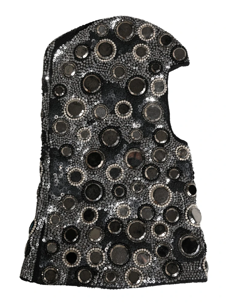 Black Wool Crystal Embellished Balaclava Hat