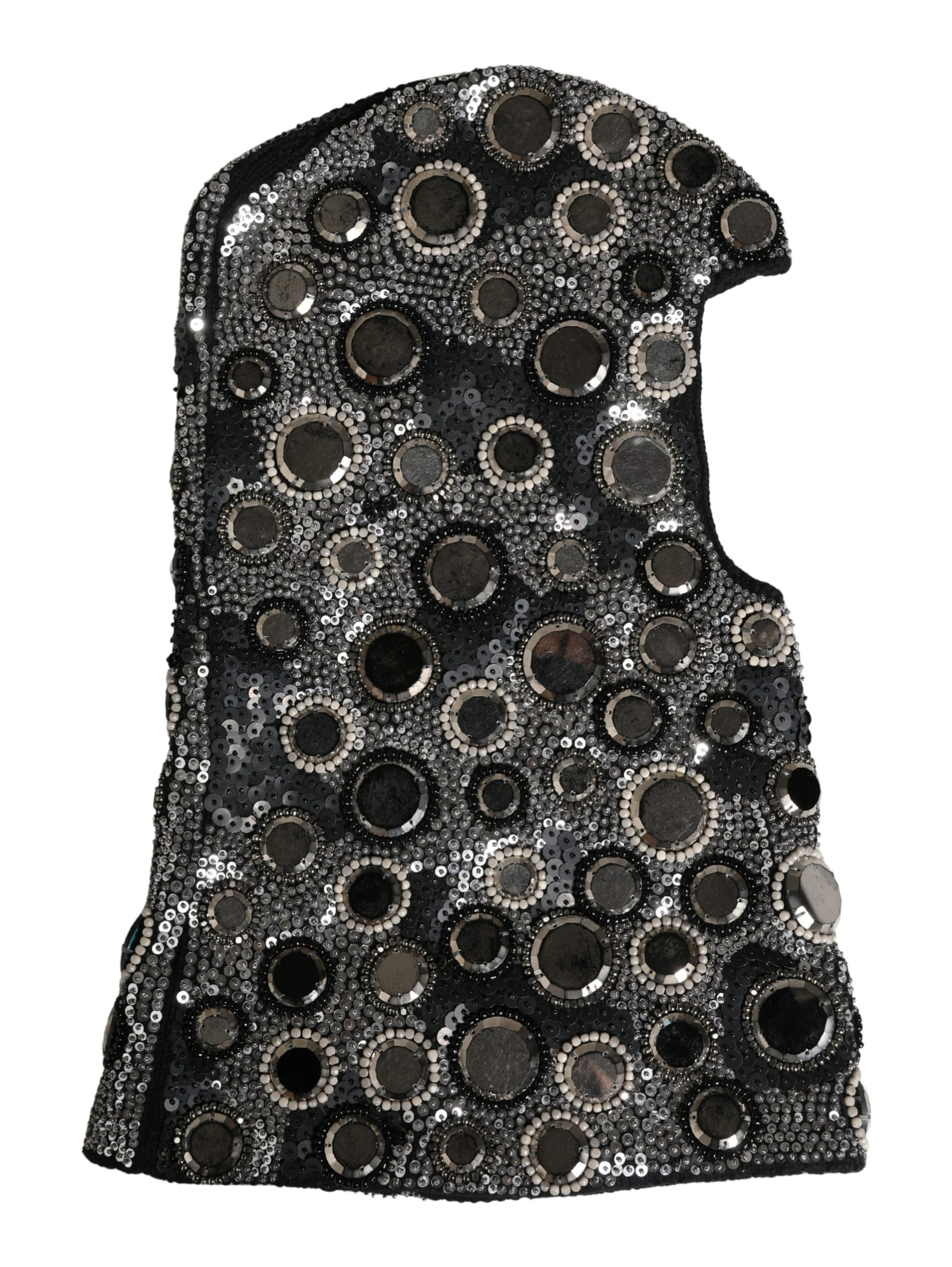 Black Wool Crystal Embellished Balaclava Hat
