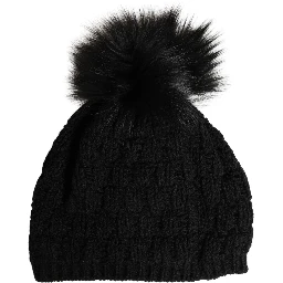 Black Acrylic Knitted Fur Winter Beanie
