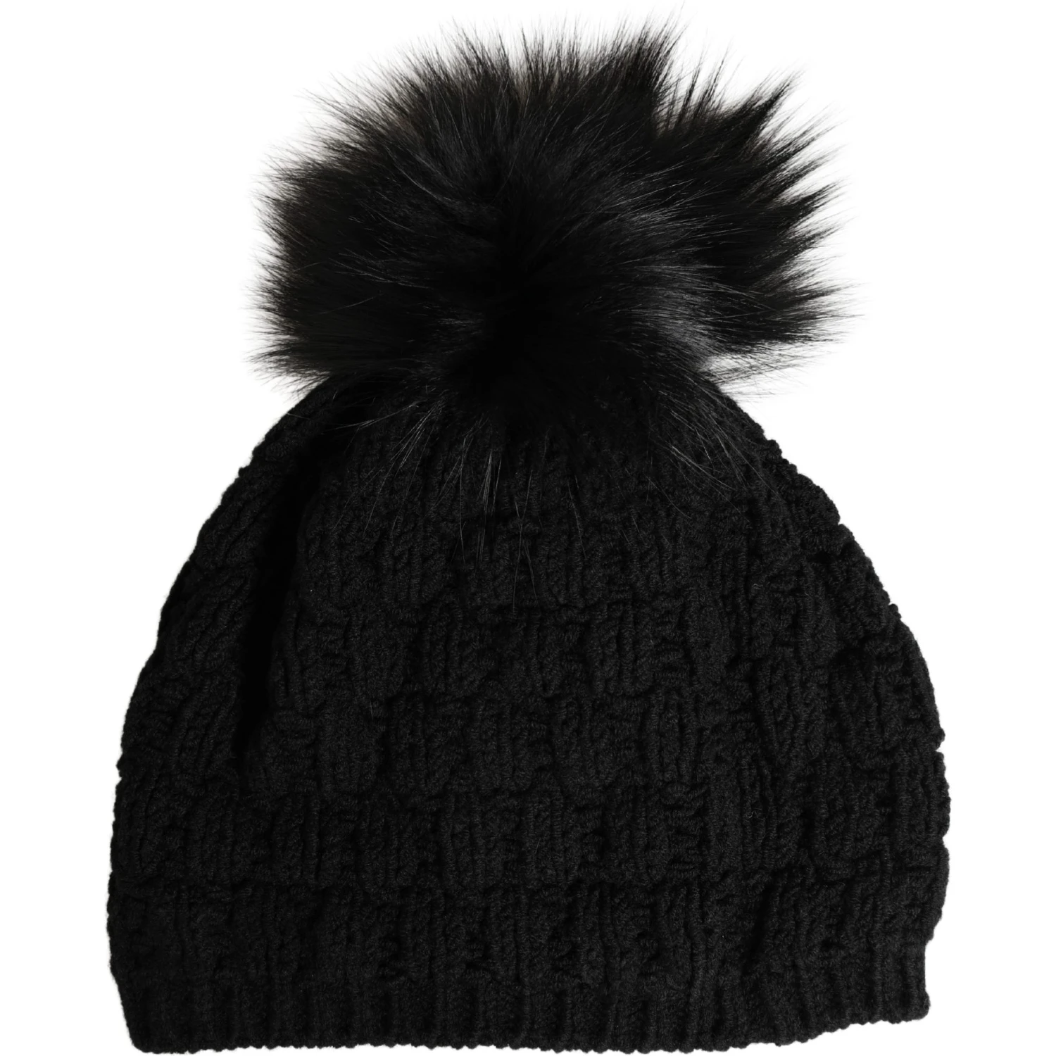 Black Acrylic Knitted Fur Winter Beanie