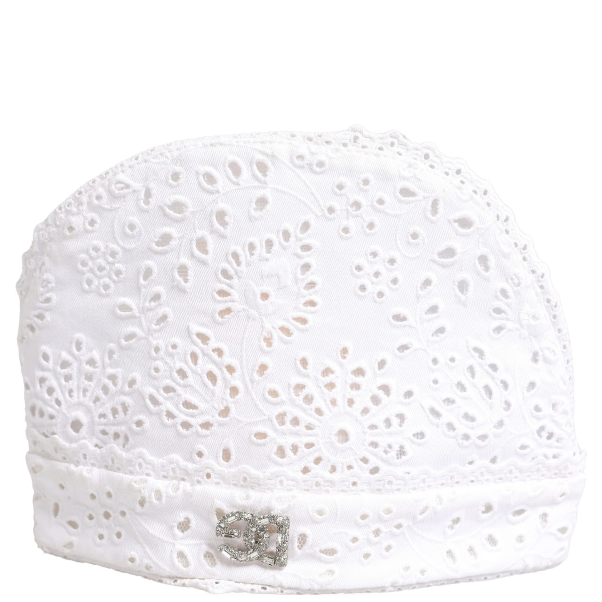 White Cotton Embroidered DG Crystal Headwear Hat
