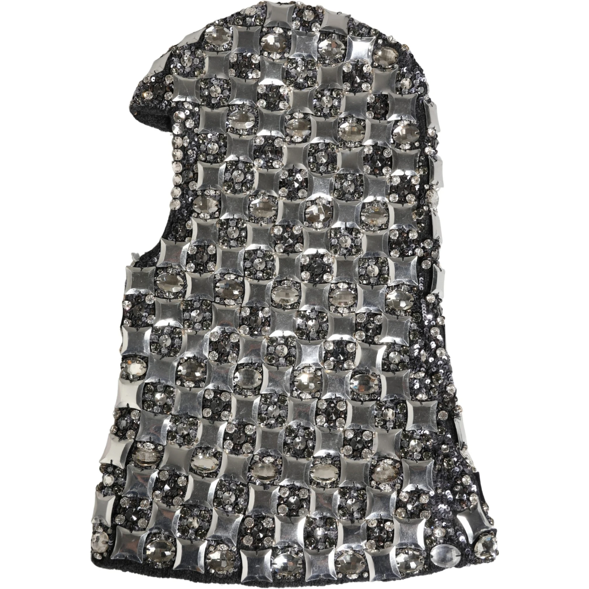 Black Wool Crystal Embellished Balaclava Hat