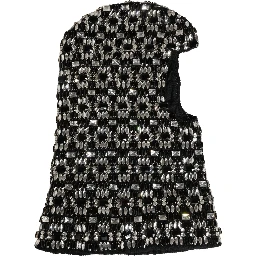 Black Wool Crystal Embellished Balaclava Hat