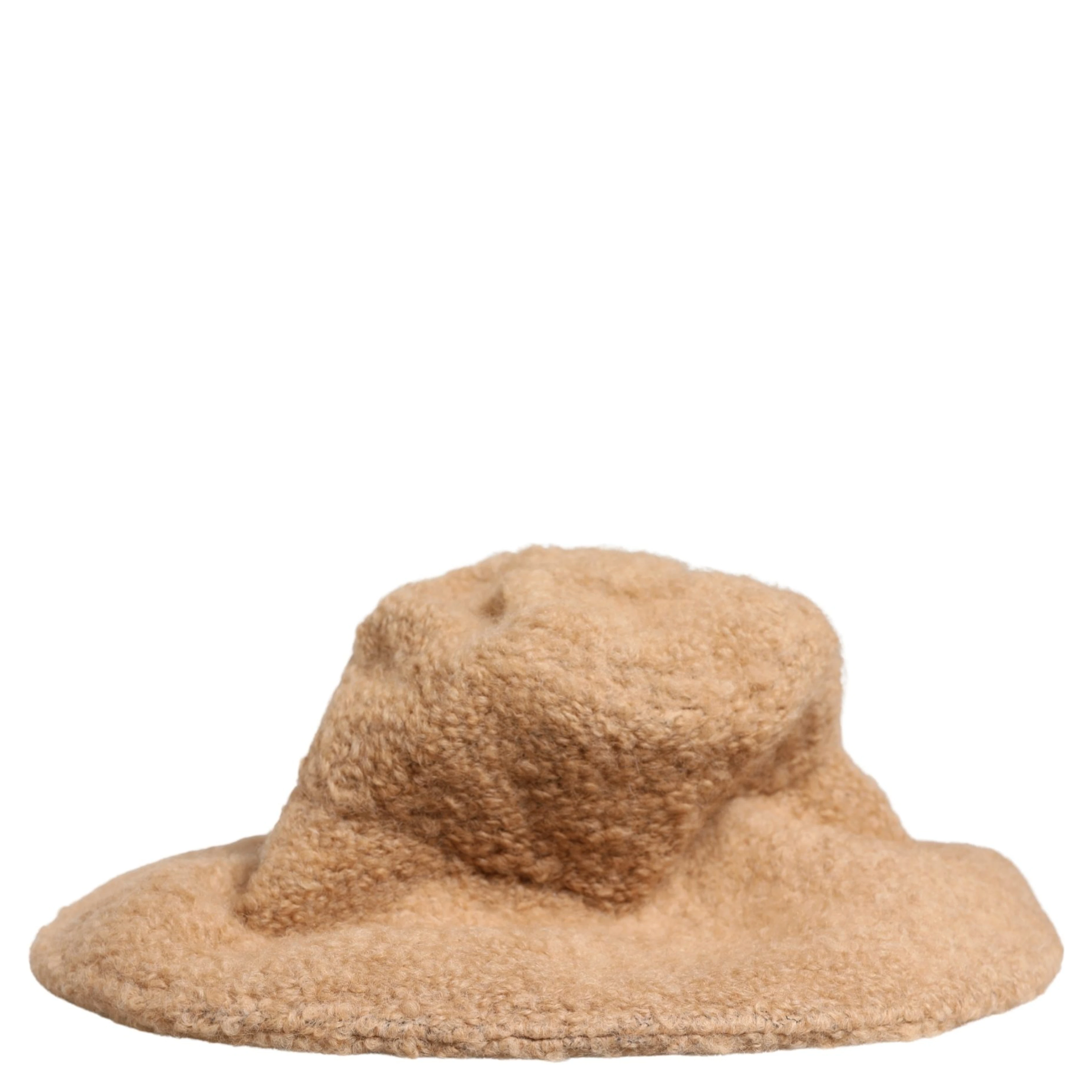 Beige Virgin Wool Fur Women Knitted Capello Hat