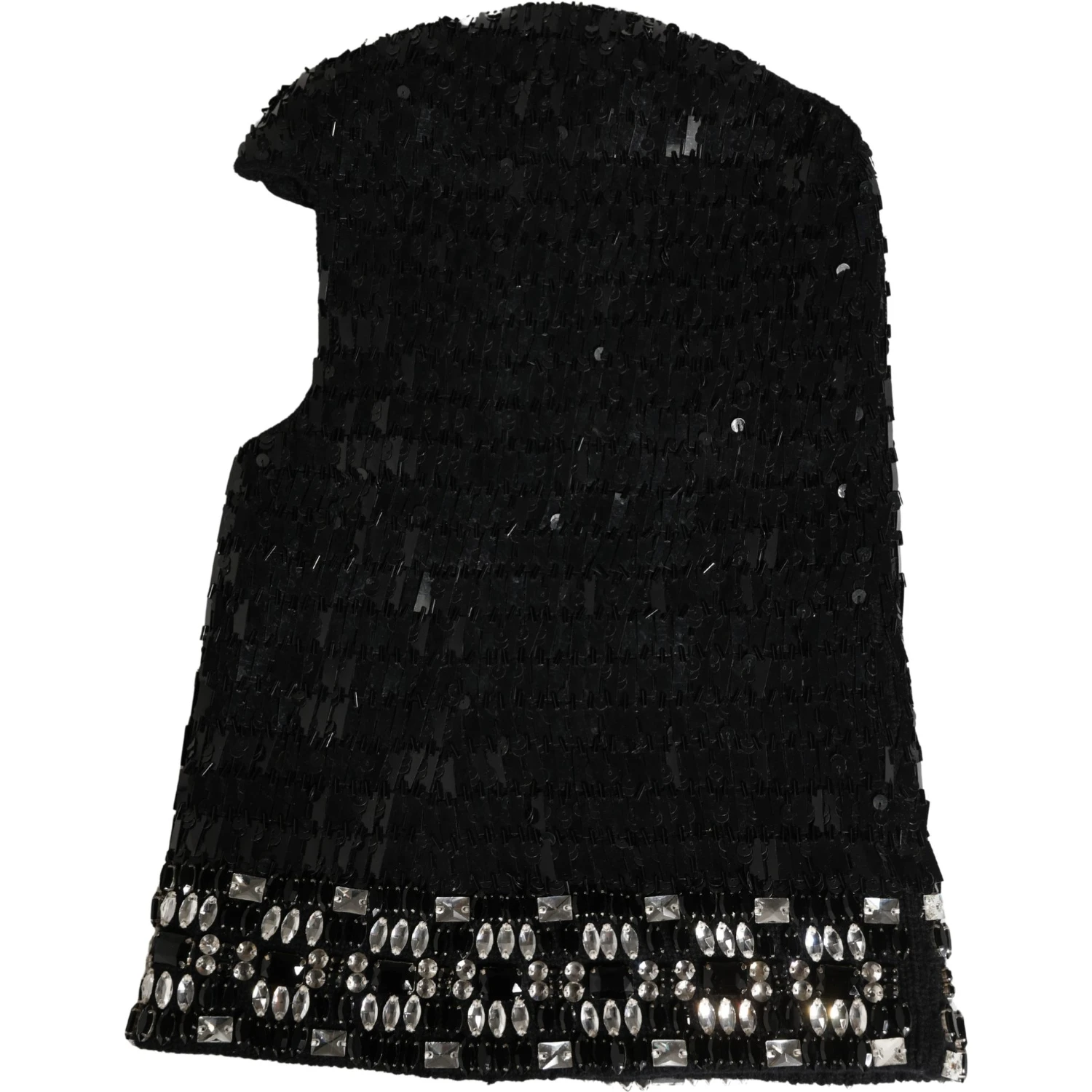 Black Wool Crystal Embellished Balaclava Hat