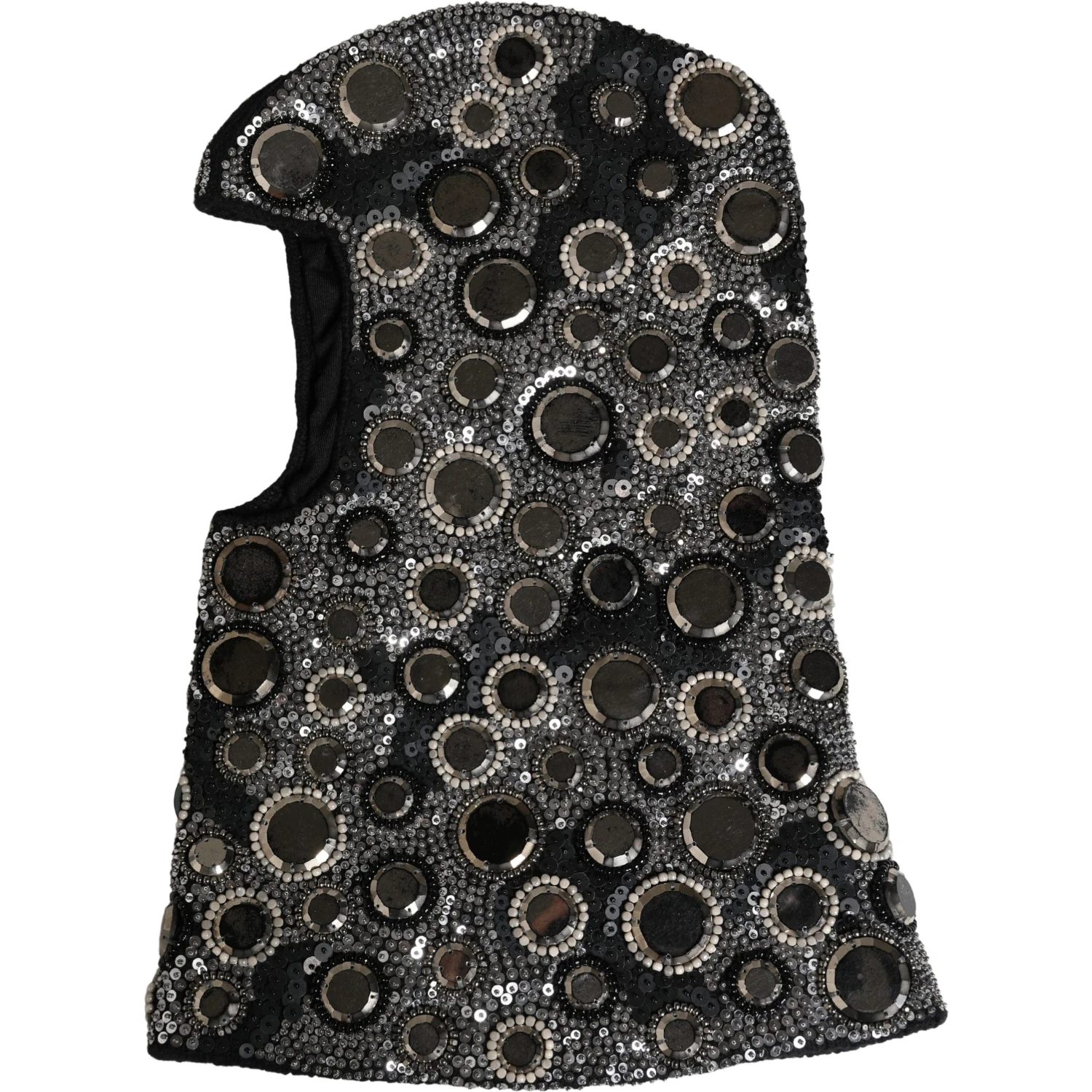 Black Wool Crystal Embellished Balaclava Hat