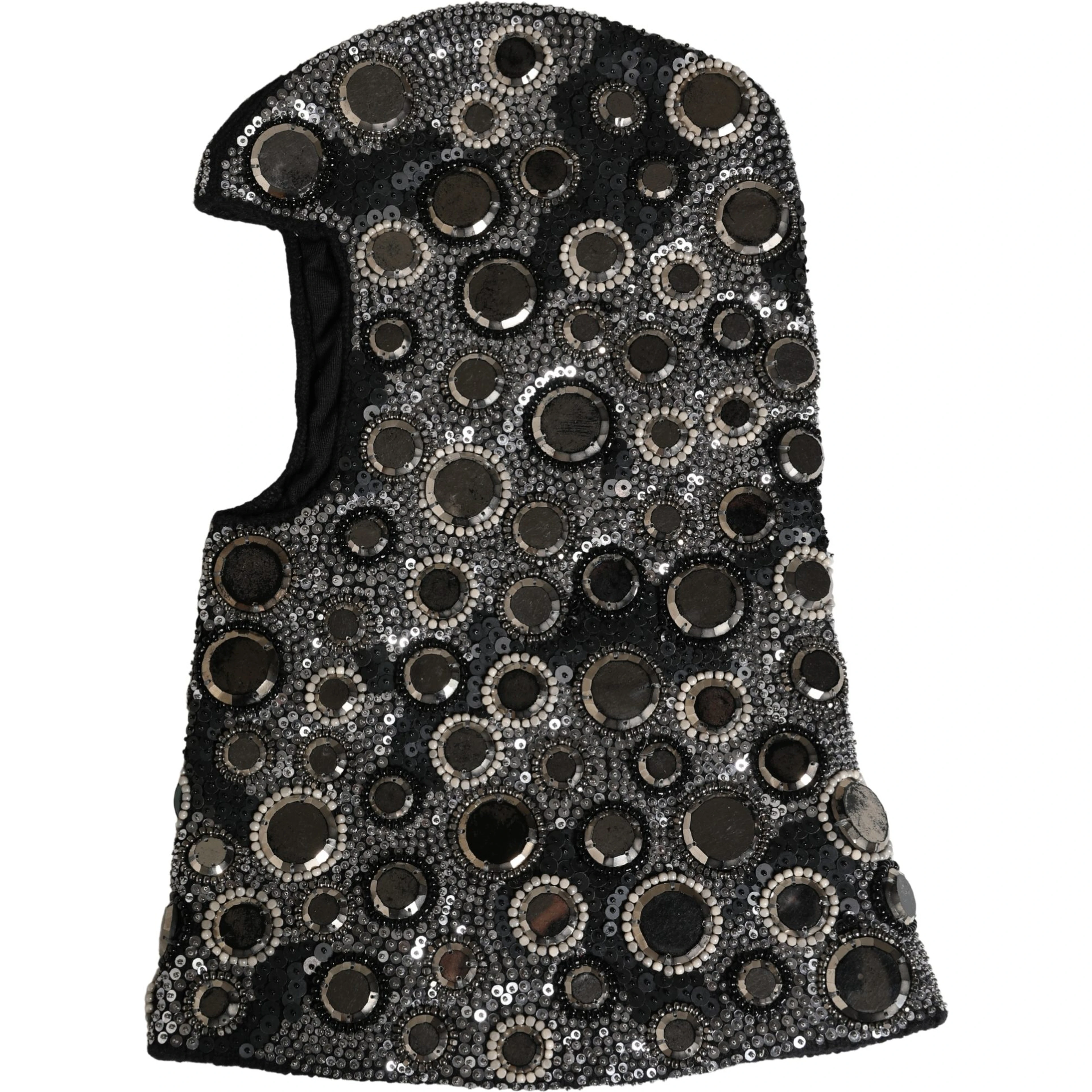 Black Wool Crystal Embellished Balaclava Hat