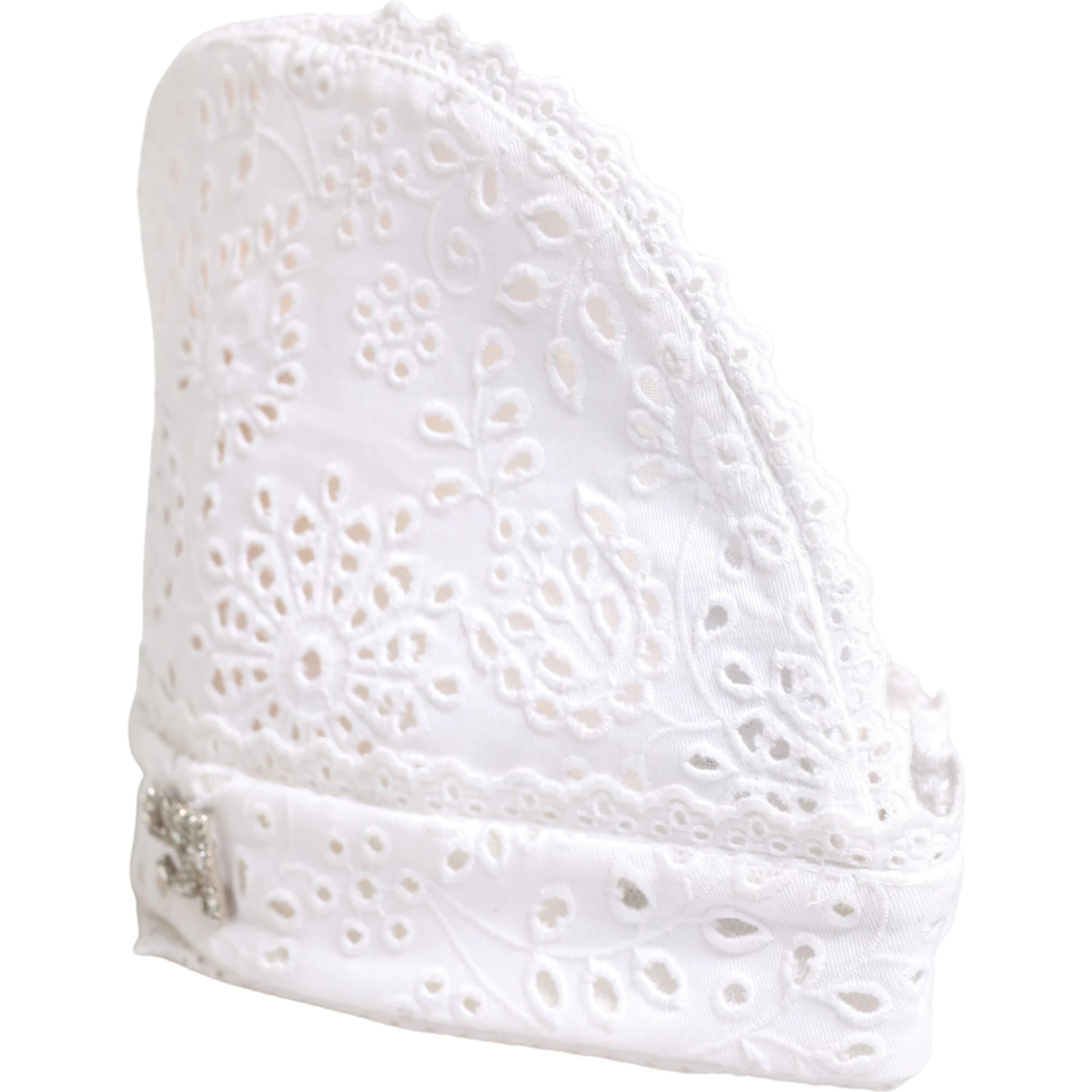White Cotton Embroidered DG Crystal Headwear Hat