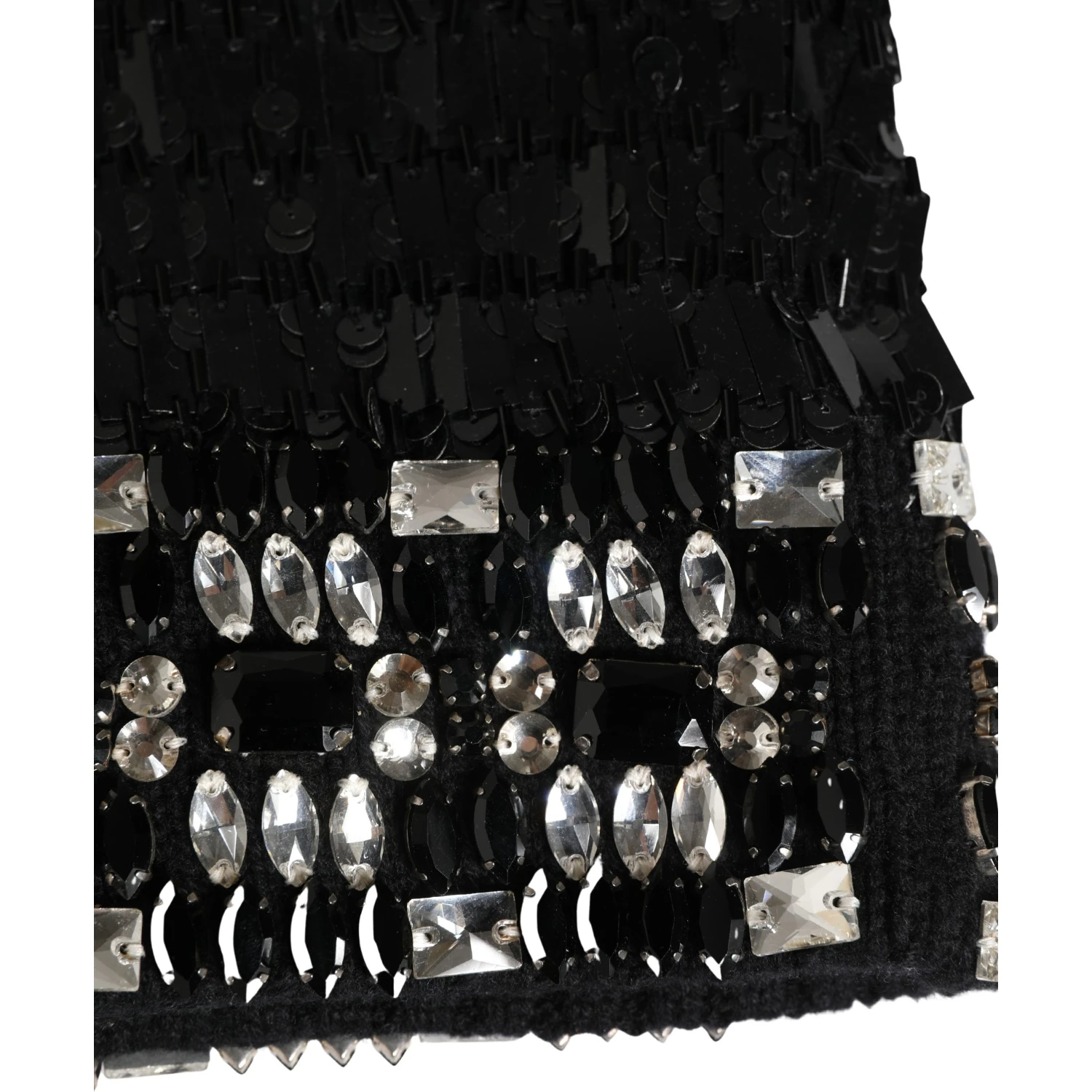 Black Wool Crystal Embellished Balaclava Hat