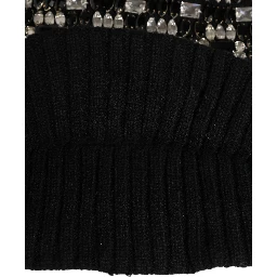 Black Wool Crystal Embellished Balaclava Hat