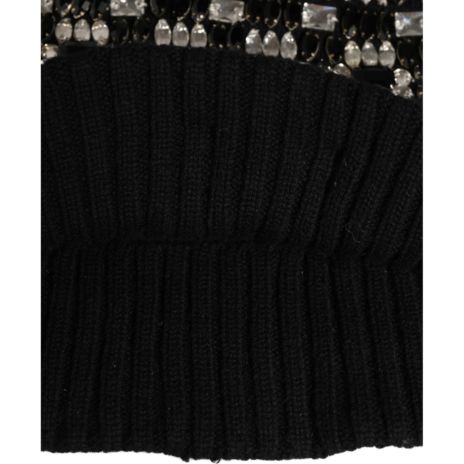 Black Wool Crystal Embellished Balaclava Hat