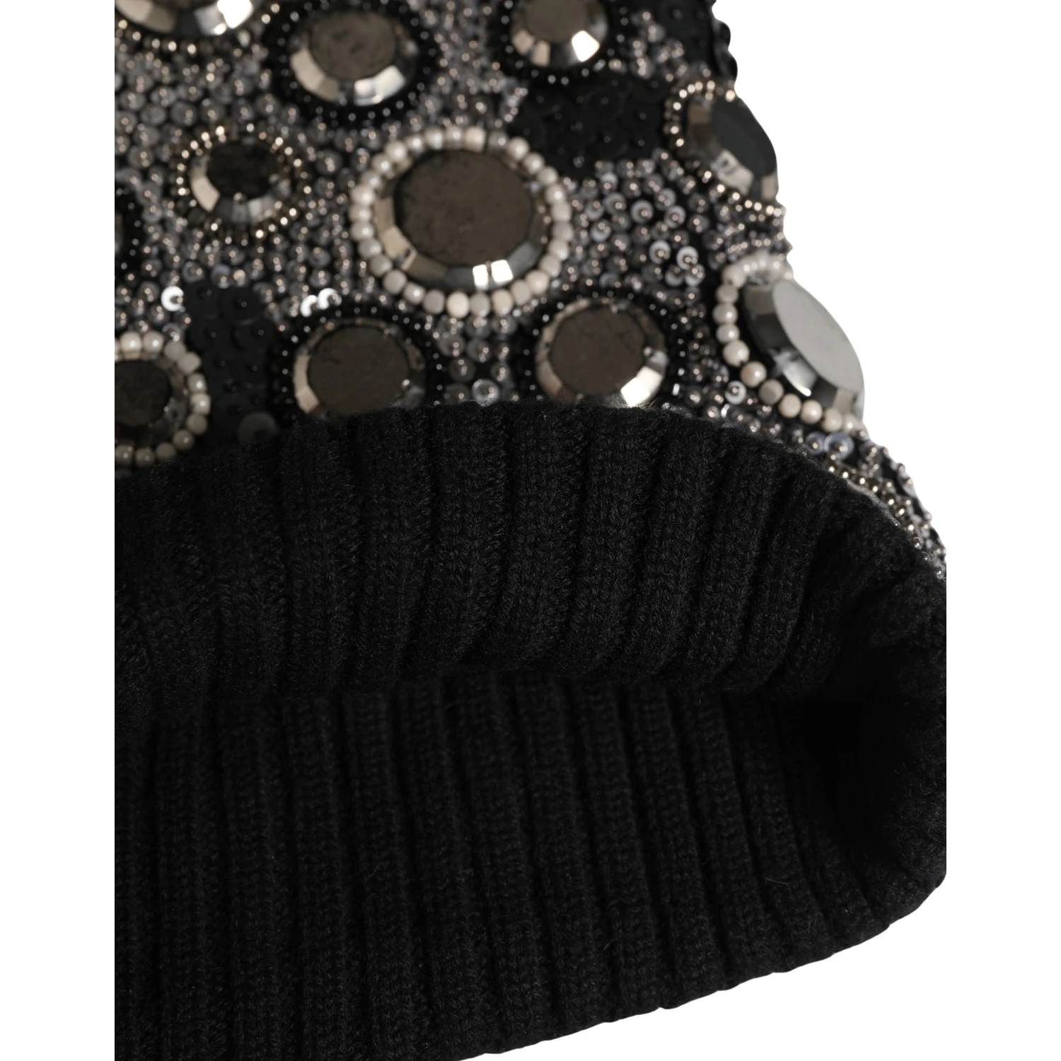 Black Wool Crystal Embellished Balaclava Hat