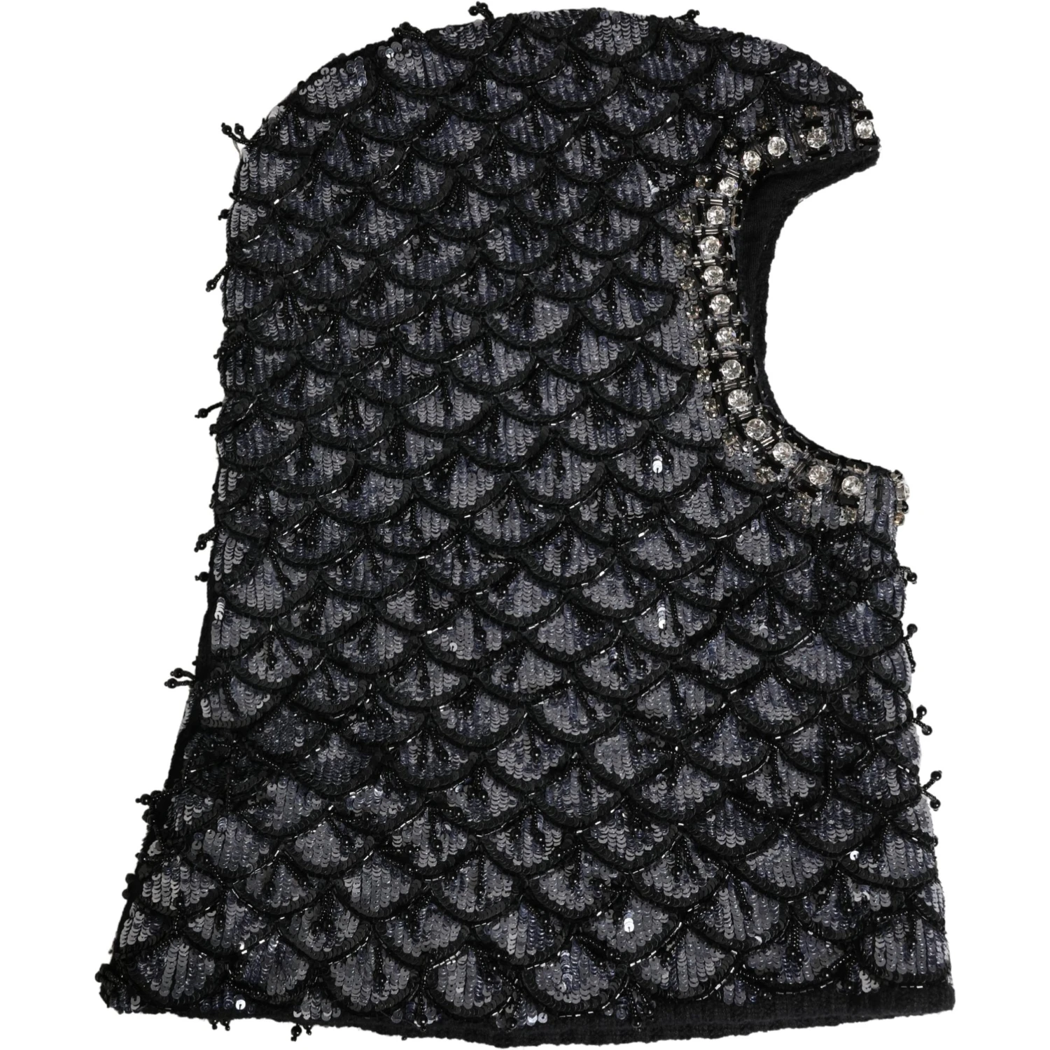Black Wool Crystal Embellished Balaclava Hat