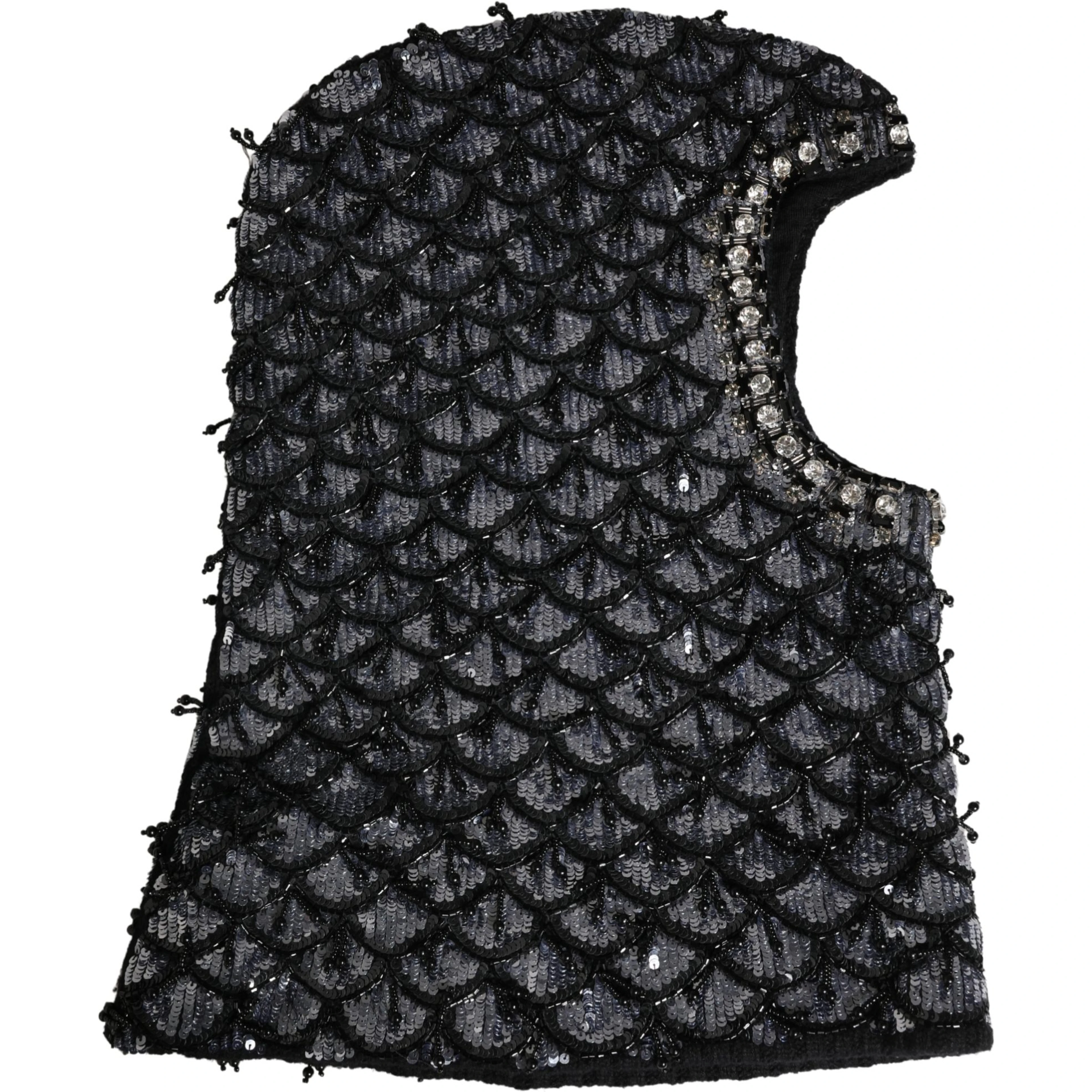 Black Wool Crystal Embellished Balaclava Hat
