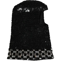 Black Wool Crystal Embellished Balaclava Hat