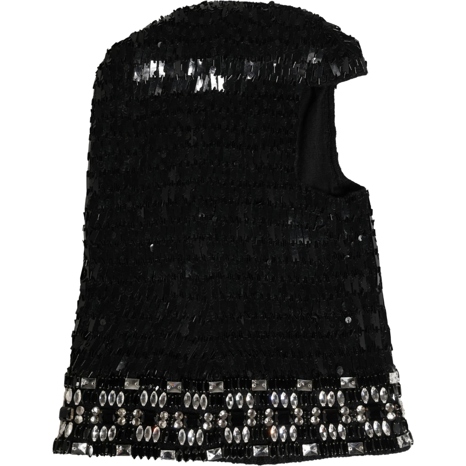 Black Wool Crystal Embellished Balaclava Hat
