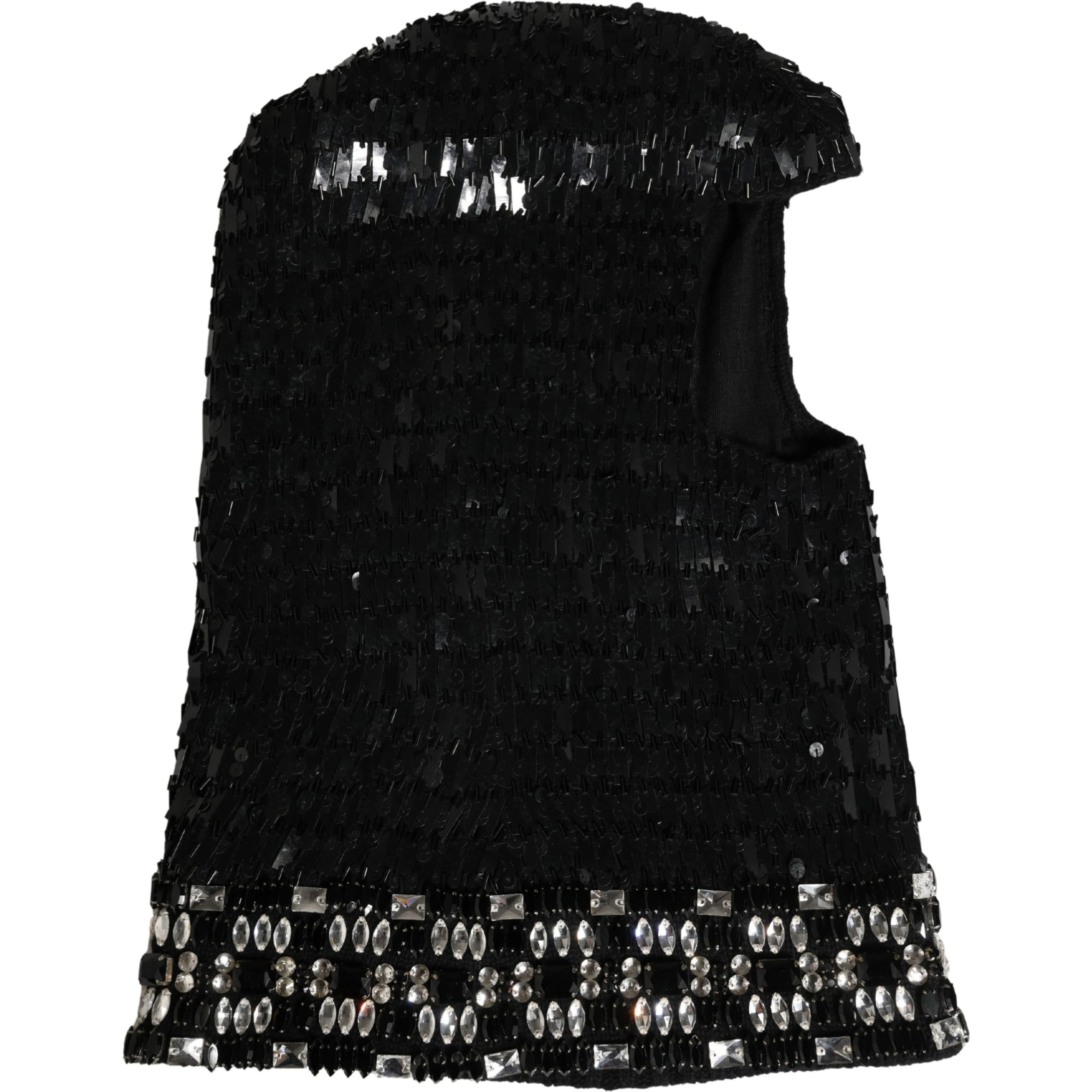 Black Wool Crystal Embellished Balaclava Hat