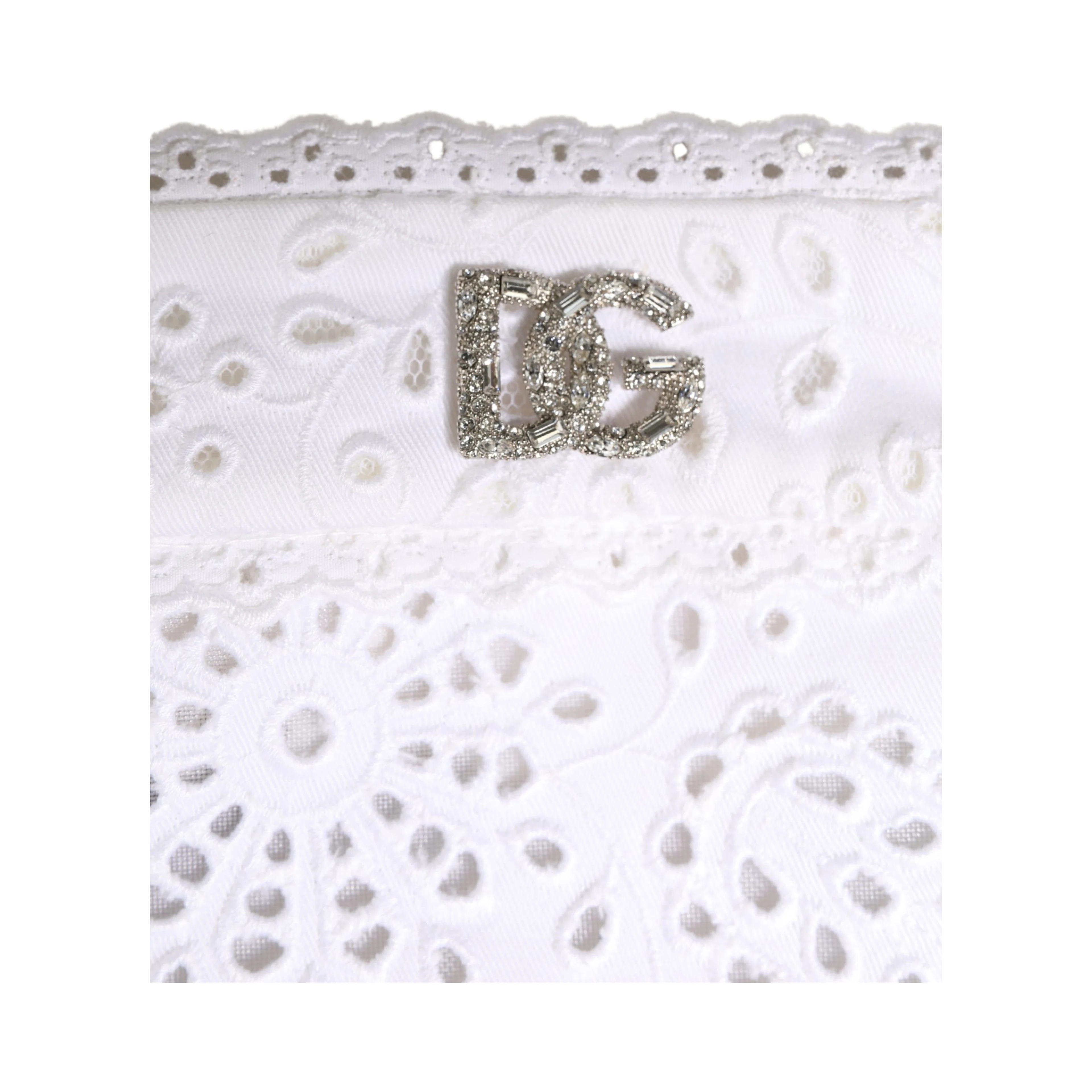 White Cotton Embroidered DG Crystal Headwear Hat