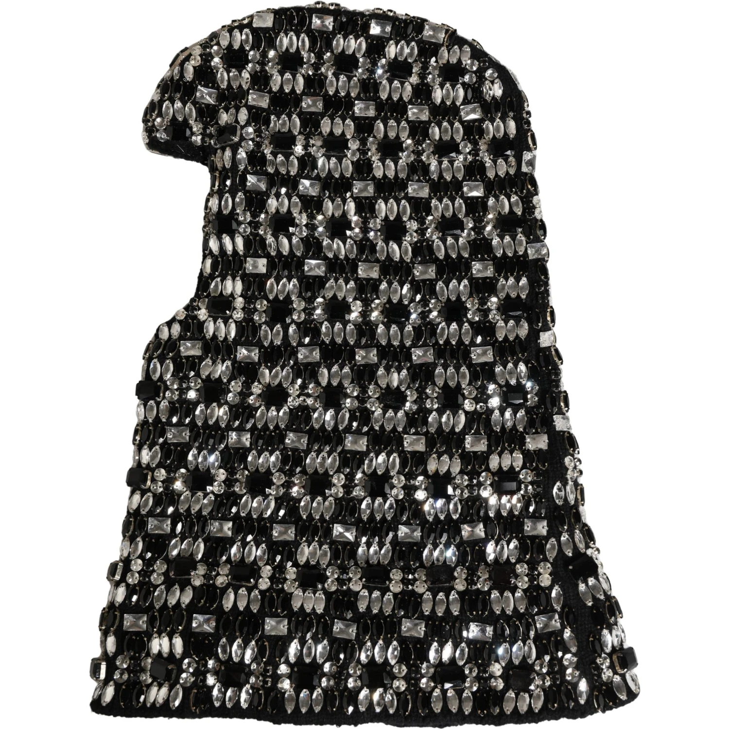 Black Wool Crystal Embellished Balaclava Hat