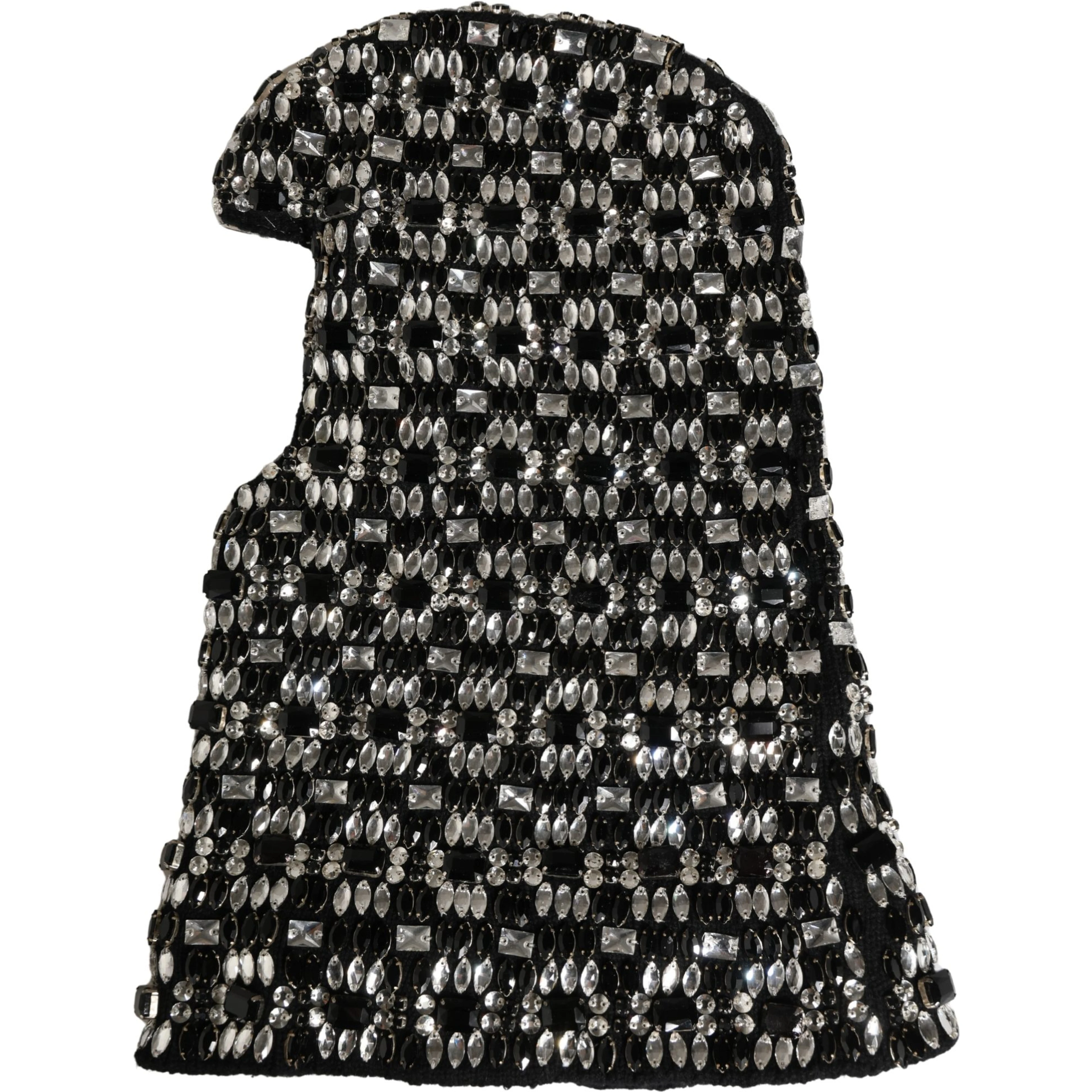 Black Wool Crystal Embellished Balaclava Hat