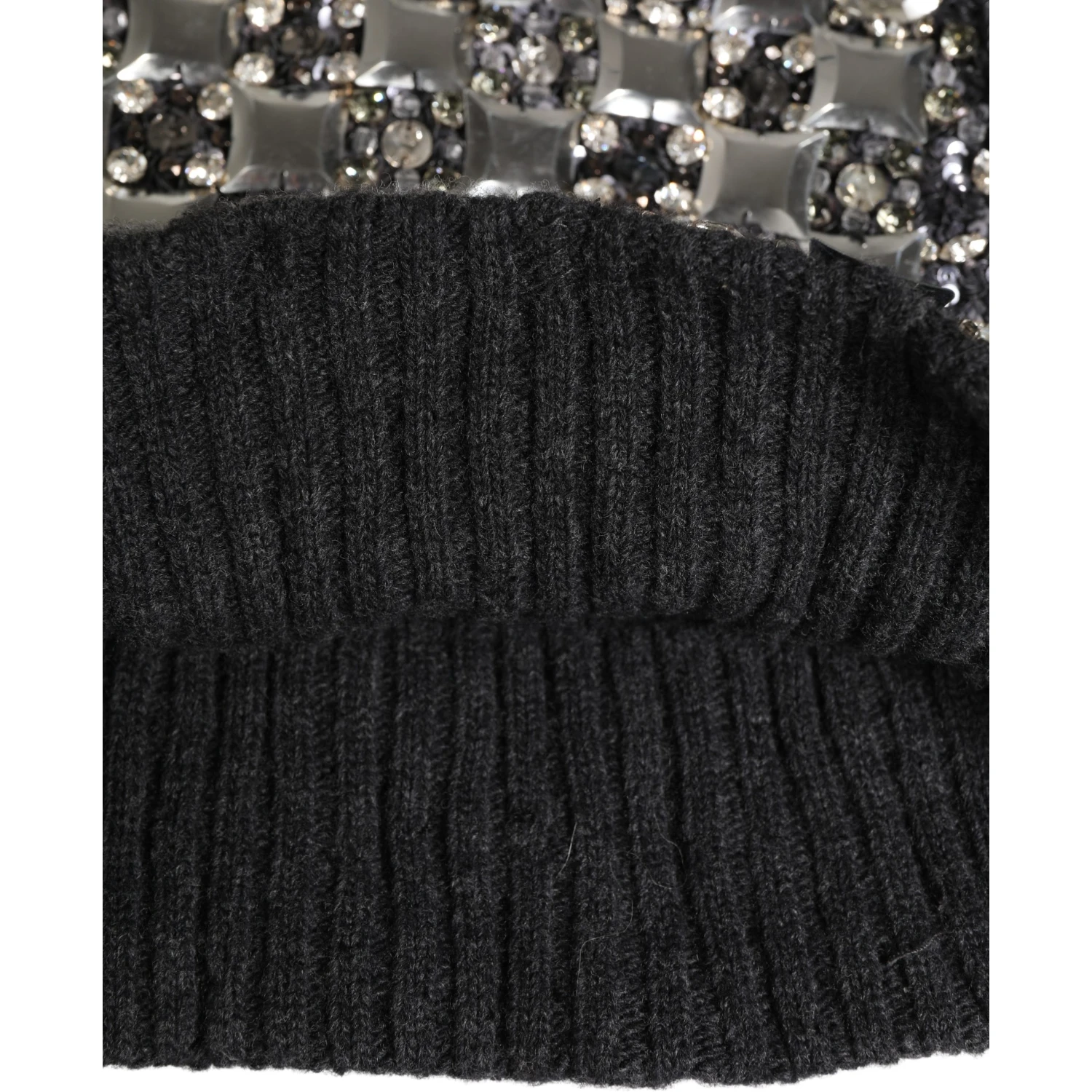 Black Wool Crystal Embellished Balaclava Hat
