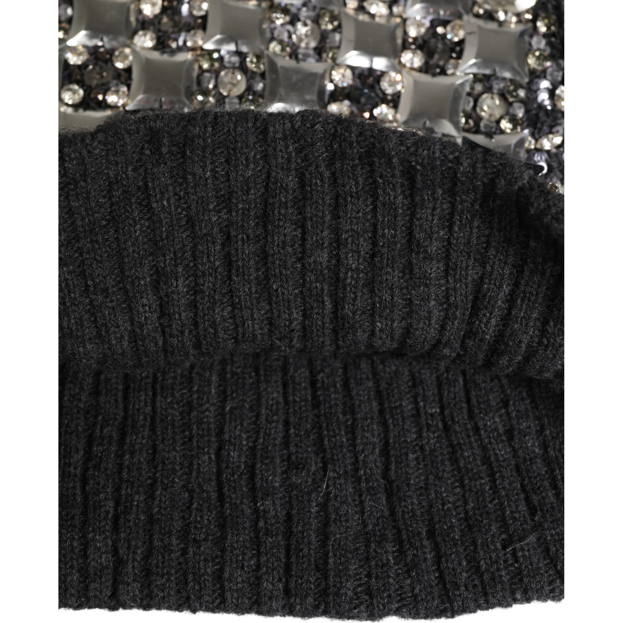 Black Wool Crystal Embellished Balaclava Hat