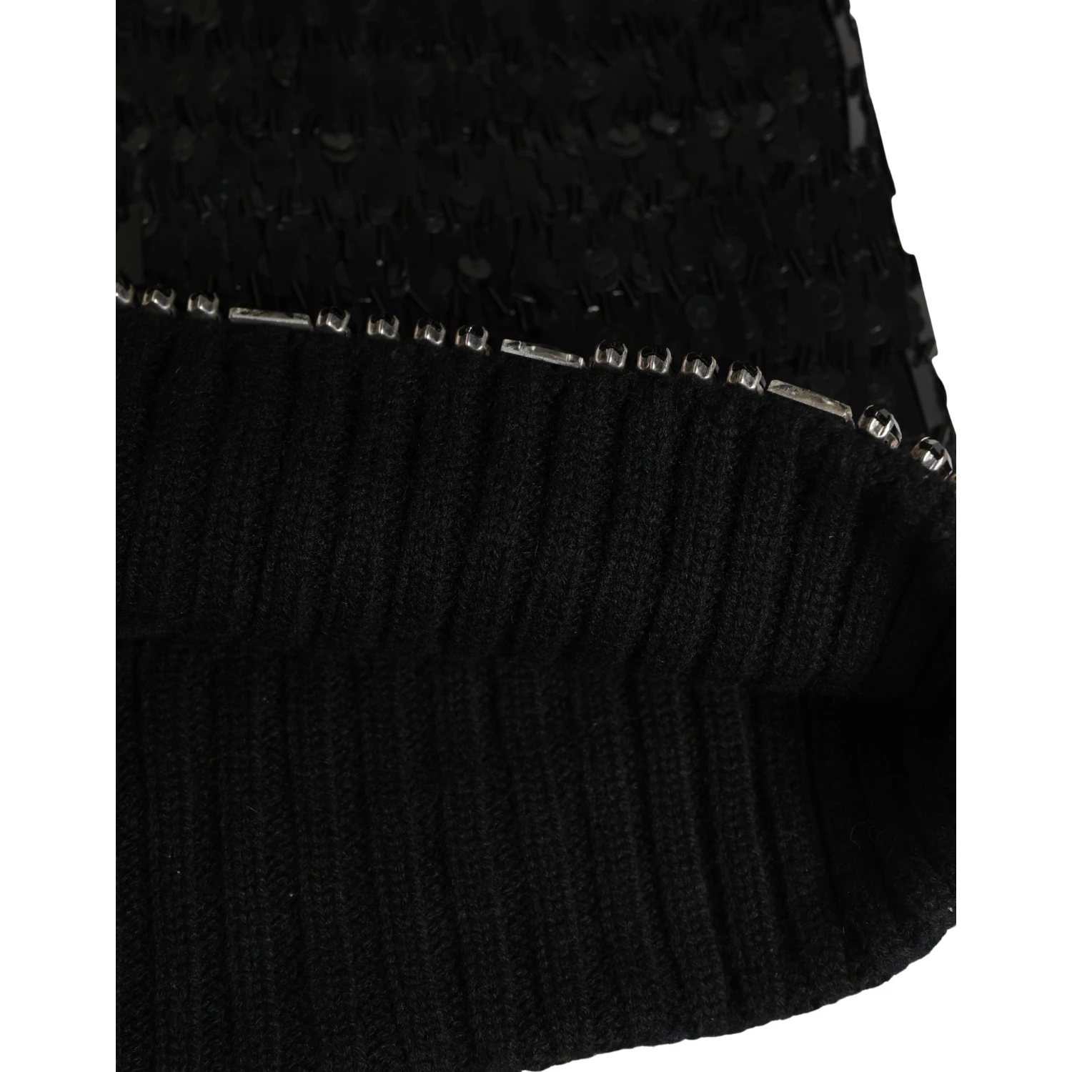 Black Wool Crystal Embellished Balaclava Hat