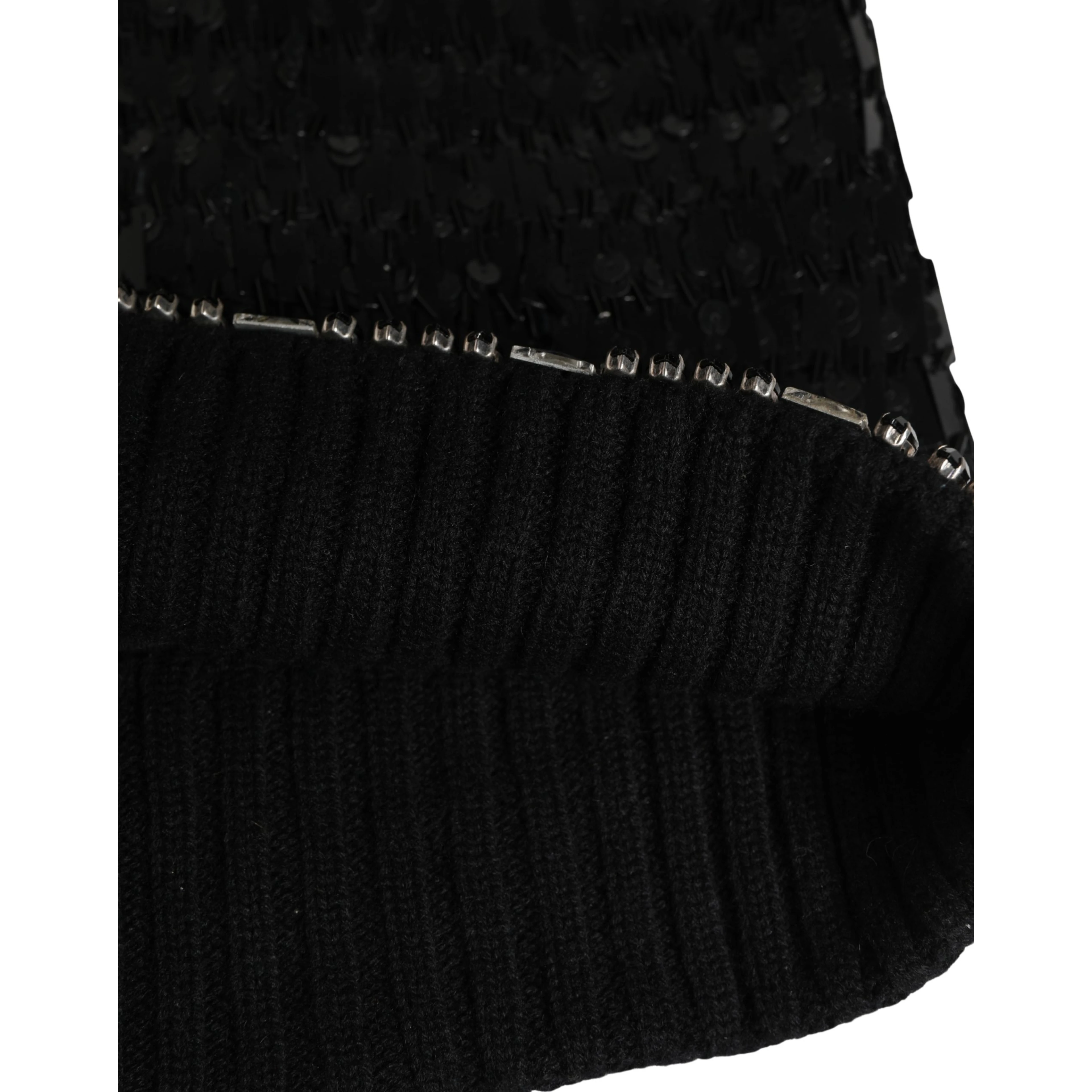 Black Wool Crystal Embellished Balaclava Hat