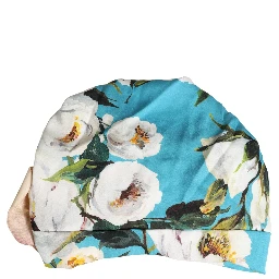 Blue Floral Motif Turban Headwear Women Hat
