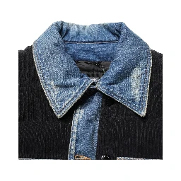 Black Blue Cotton Denim Blouson Men  Jacket