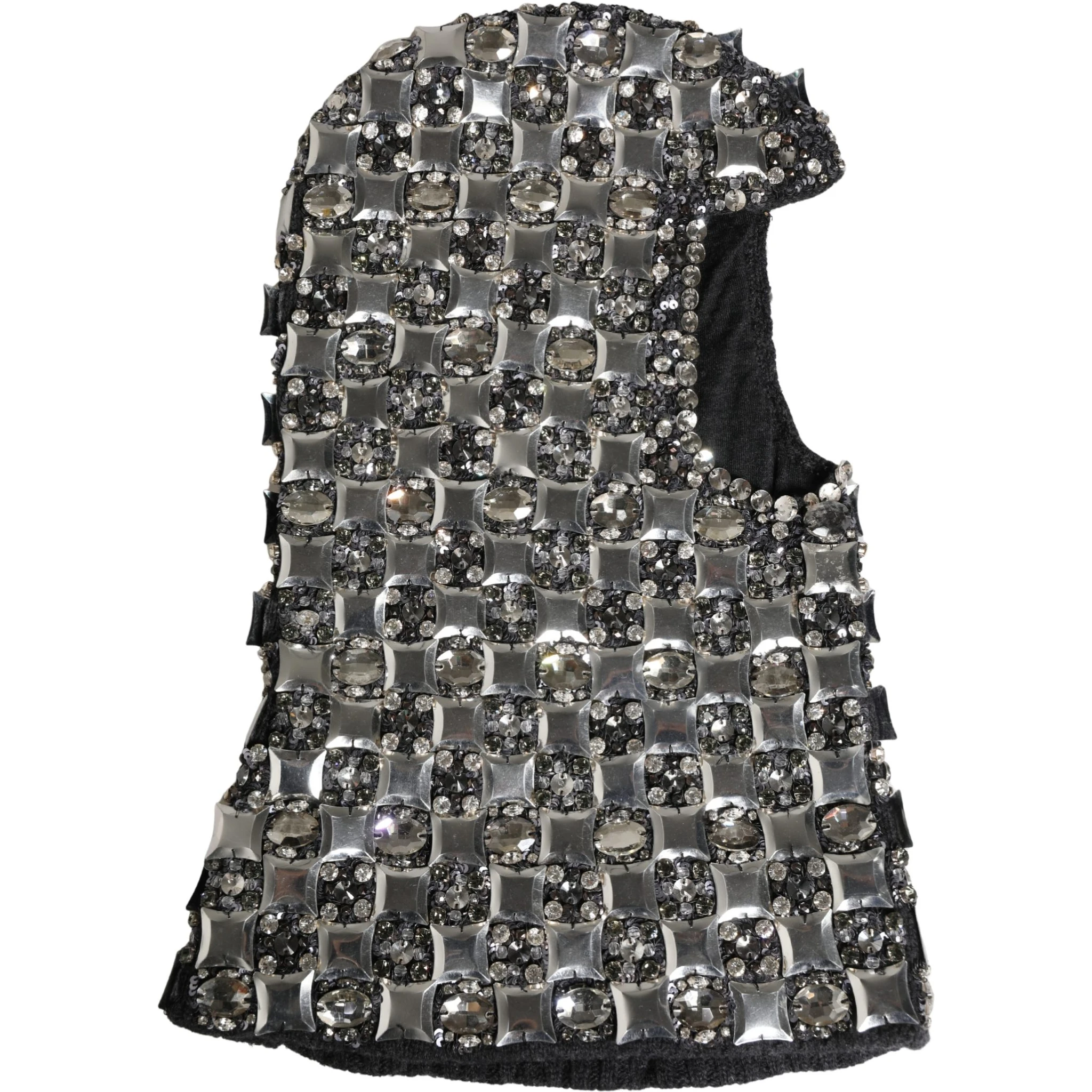 Black Wool Crystal Embellished Balaclava Hat