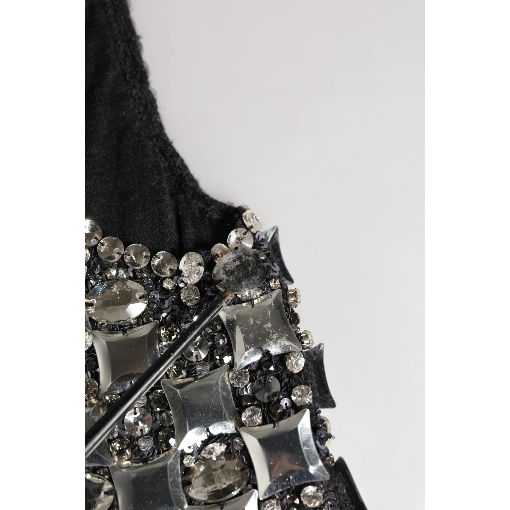 Black Wool Crystal Embellished Balaclava Hat