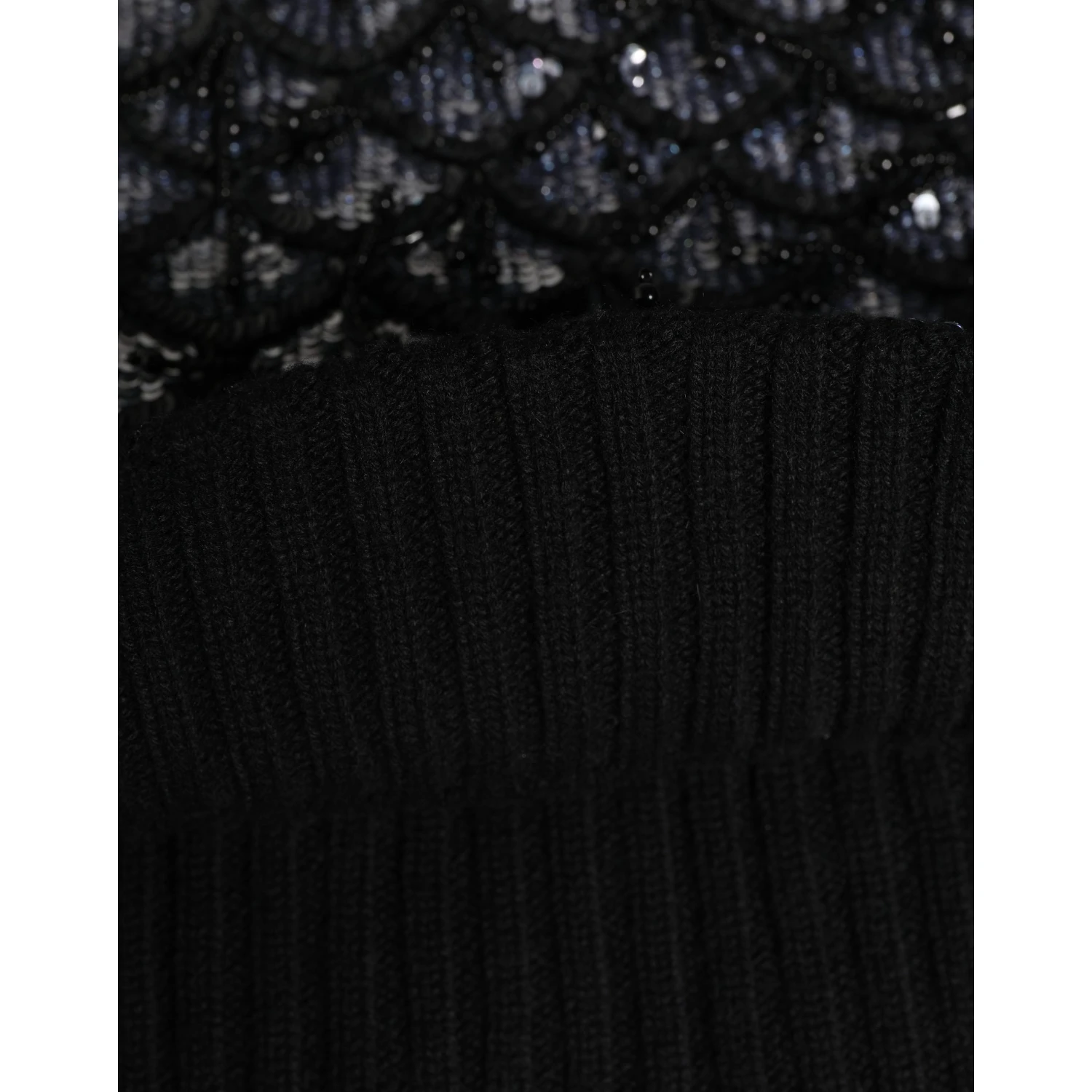 Black Wool Crystal Embellished Balaclava Hat