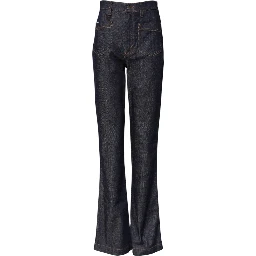 Dark Blue Cotton Flared Wide Leg Denim Jeans